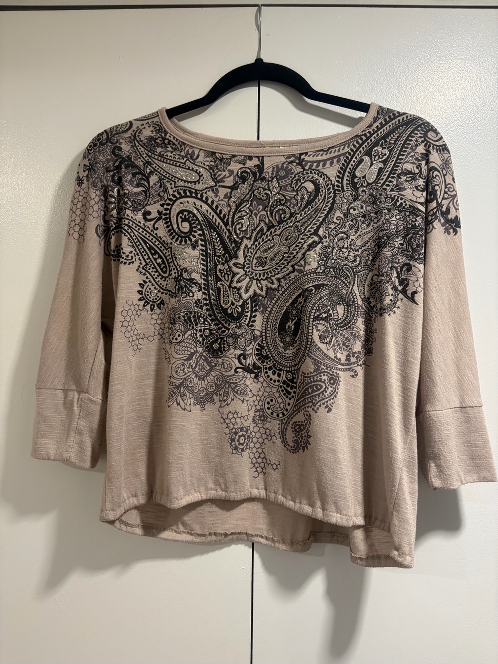 Paisley Print Taupe 3/4 Sleeve Tunic